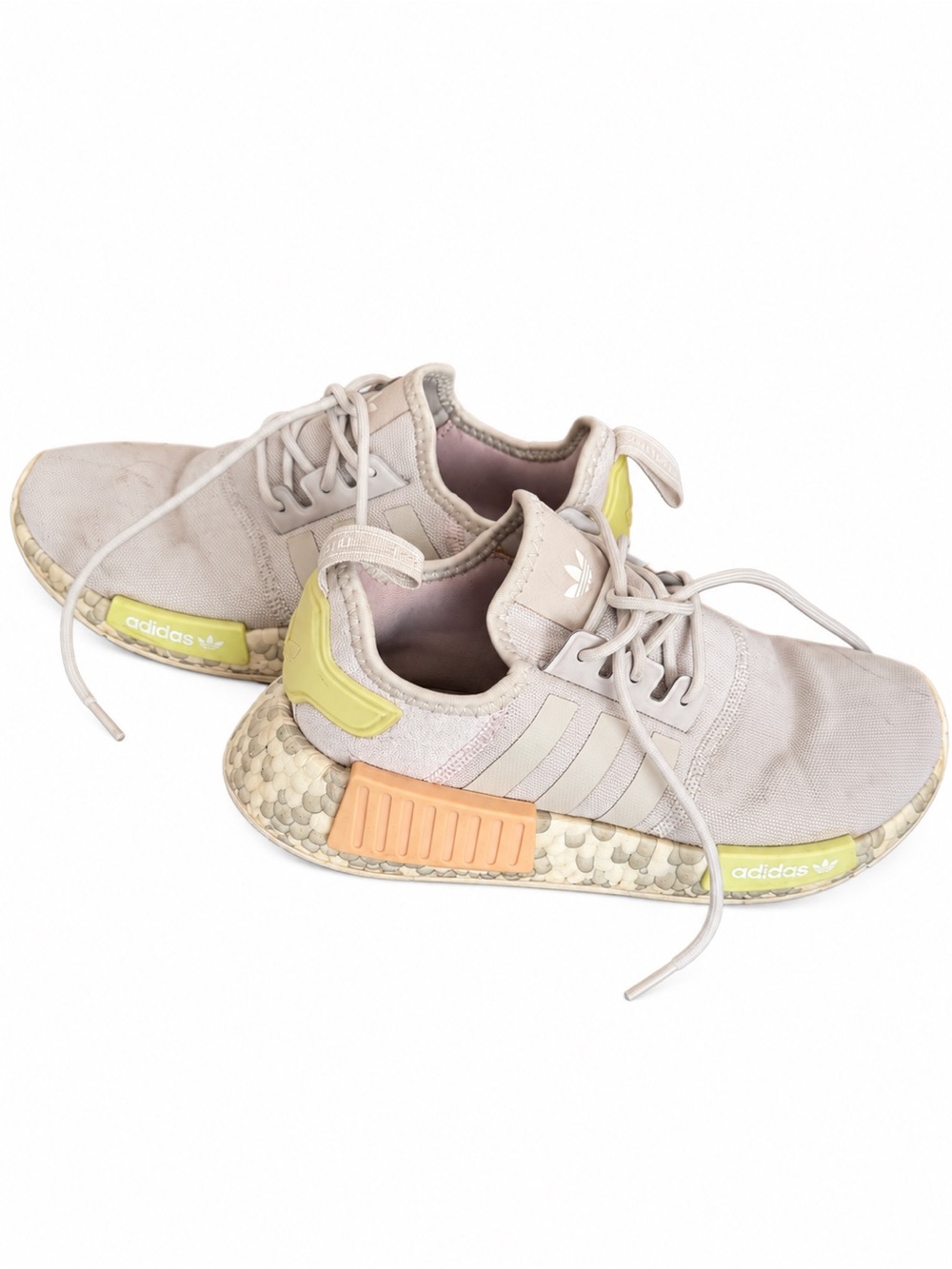 Adidas NMD R1 women’s beige sneakers lime orange size US 7